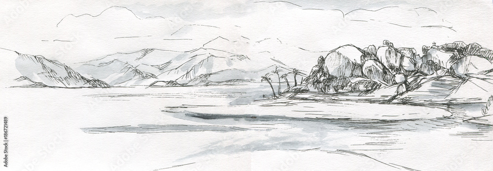 island on the sea sketch