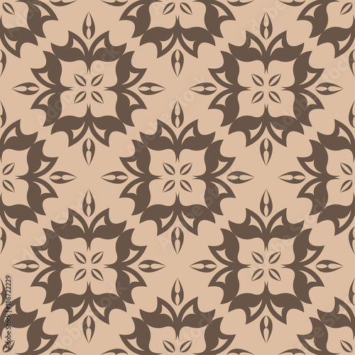 Brown floral seamless pattern on beige background