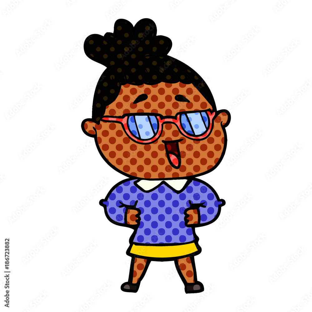 cartoon happy woman wearing spectacles cartoon happy woman wearing spectacles