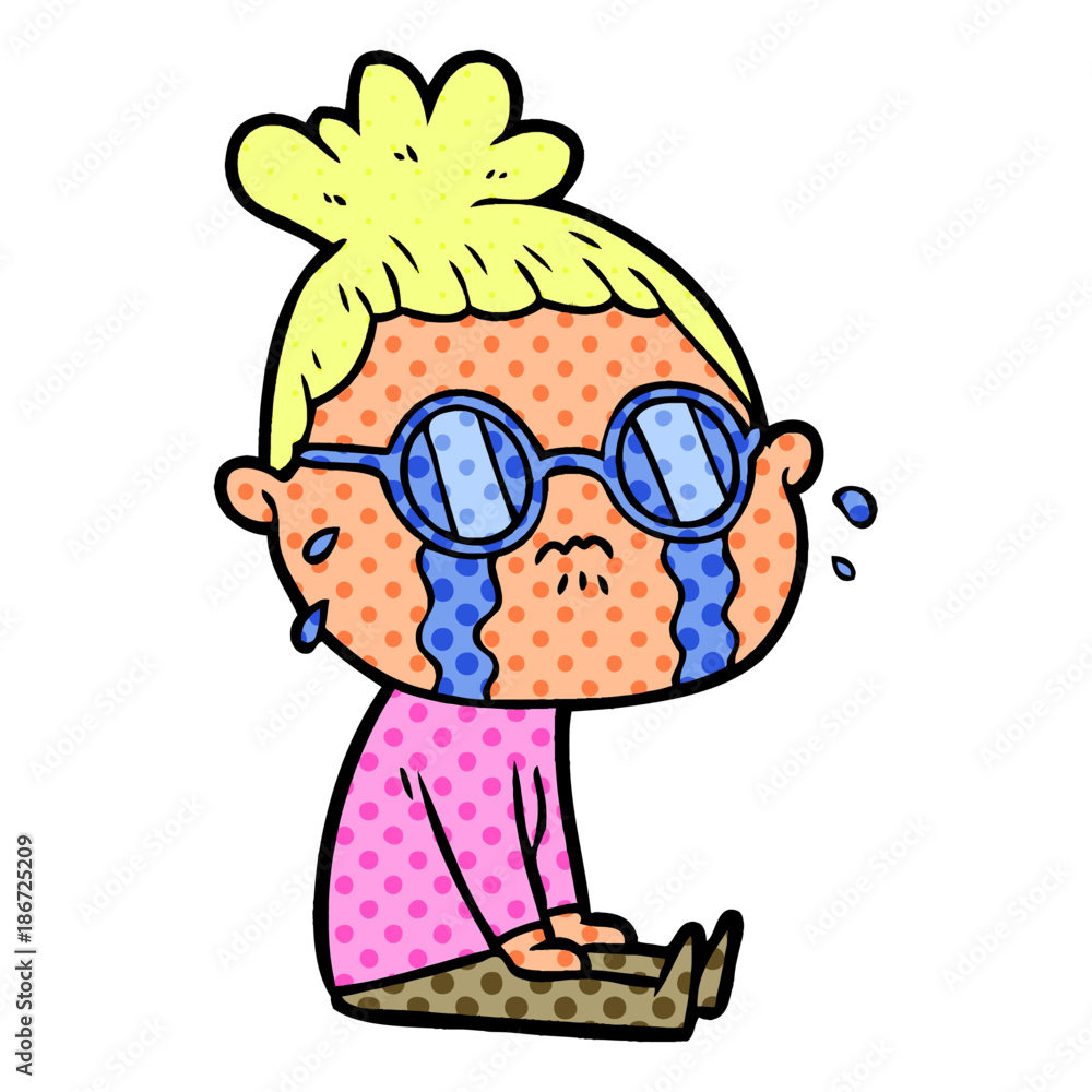 cartoon crying woman wearing spectacles