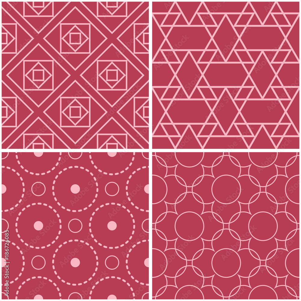 Geometric patterns. Set of pale red seamless backgrounds Geometric patterns. Set of pale red seamless backgrounds