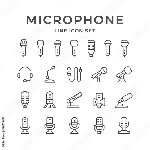 Set line icons of microphone