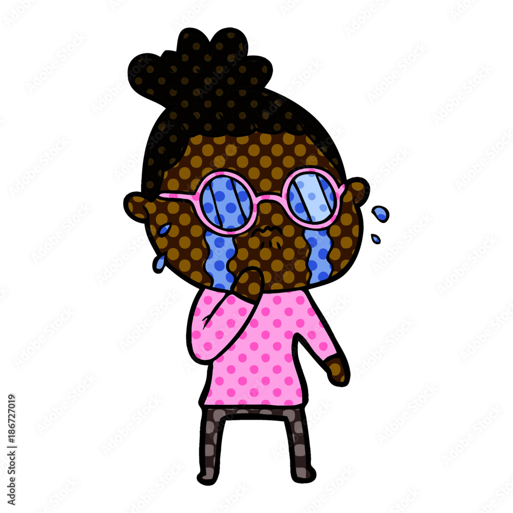 cartoon crying woman wearing spectacles cartoon crying woman wearing spectacles