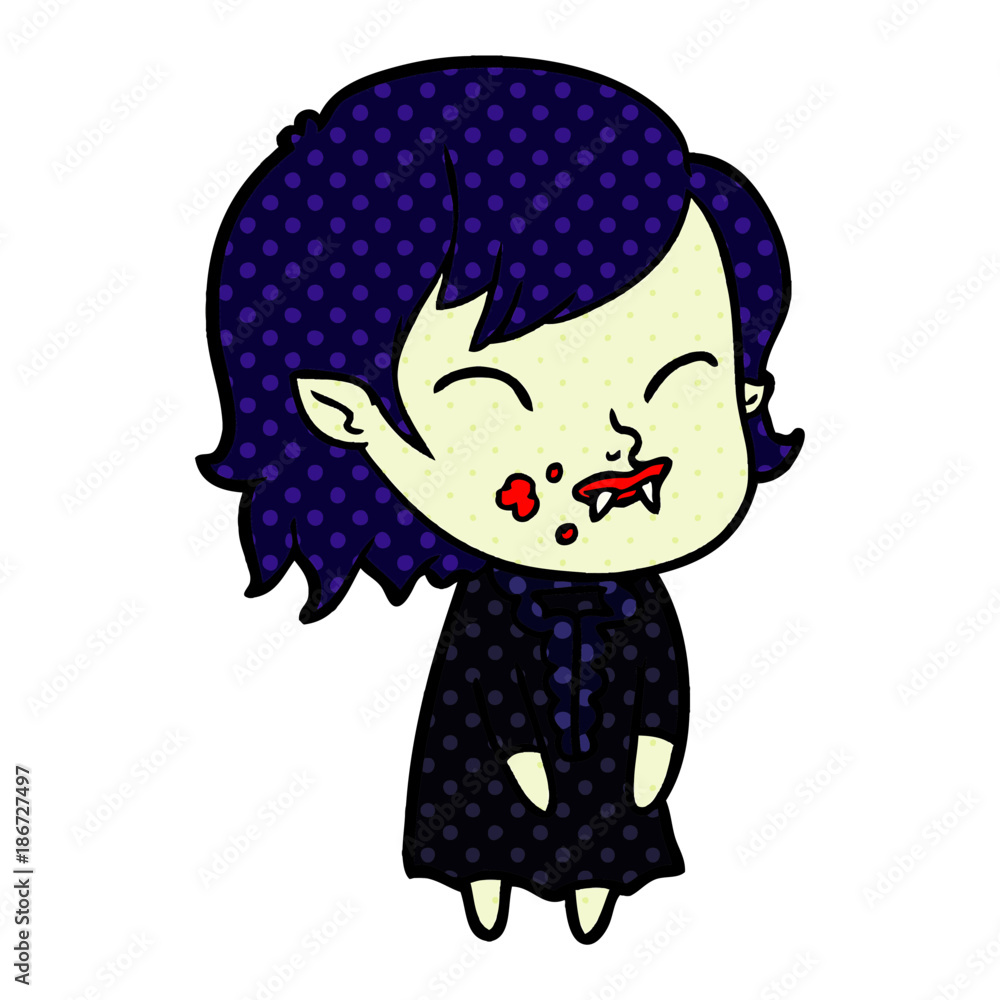 cartoon vampire girl with blood on cheek cartoon vampire girl with blood on cheek