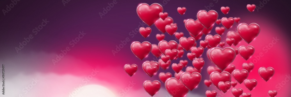Shiny bubbly Valentines hearts with purple misty background