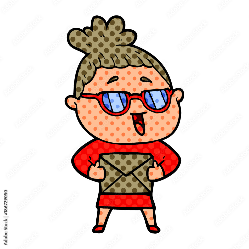 cartoon happy woman wearing spectacles