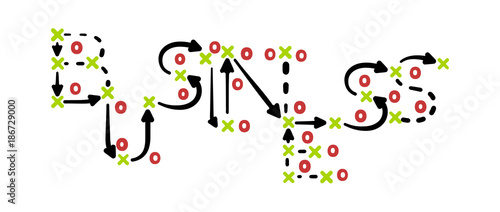 Business strategy concept vector with red and green marks on white tactic board