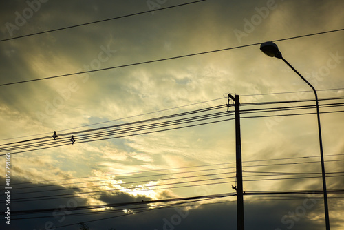 Sky in the morning with  ectric pole photo