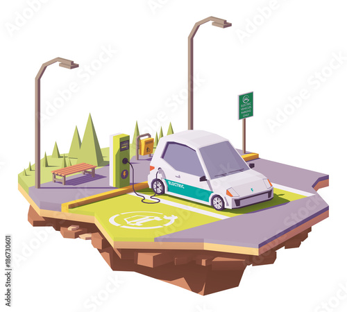 Vector low poly electric car