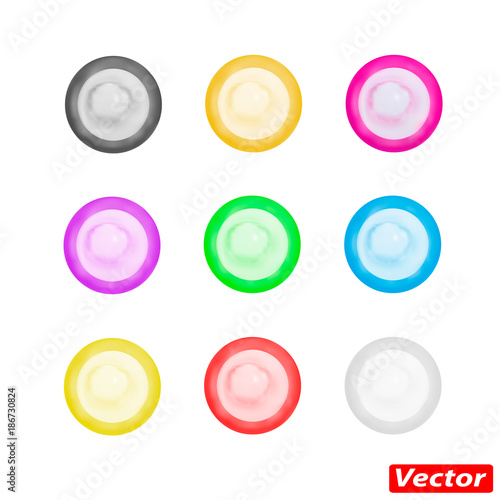 Condoms are multicolored in the vector.Condoms in the assortment vector illustration.Condoms are multicolored in the vector.