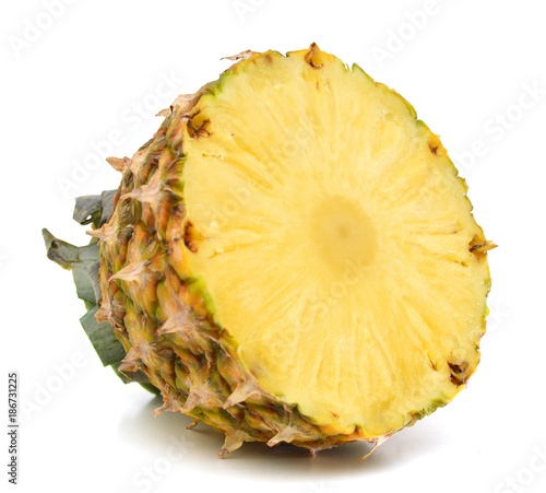 half pineapple on white background