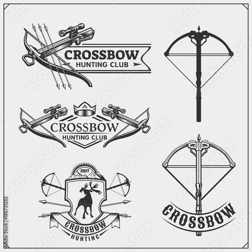 Set of archery sports emblems, labels and design elements. Vector illustration.
