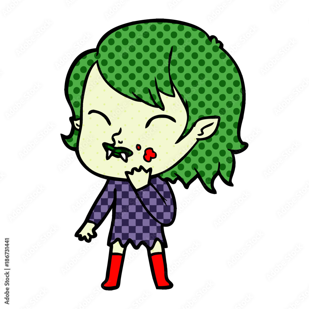 cartoon vampire girl with blood on cheek cartoon vampire girl with blood on cheek