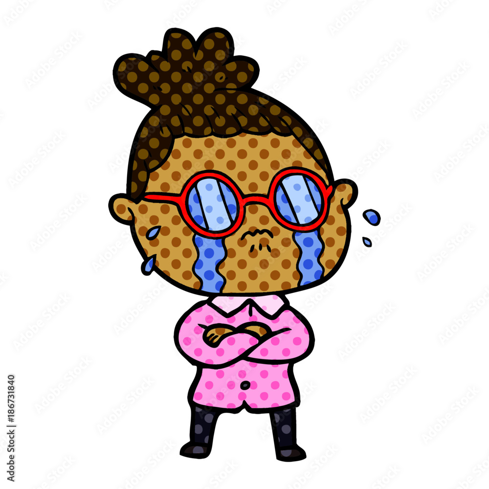 cartoon crying woman wearing spectacles cartoon crying woman wearing spectacles