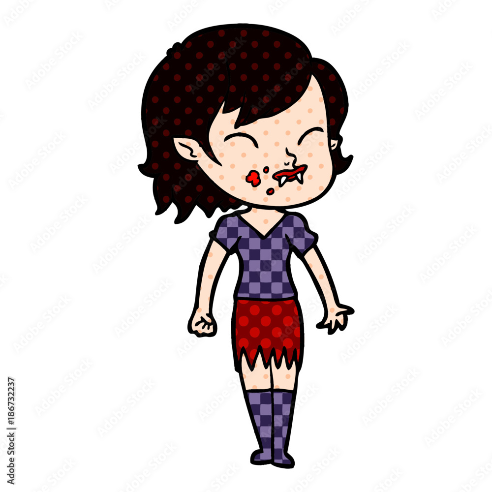 cartoon vampire girl with blood on cheek cartoon vampire girl with blood on cheek