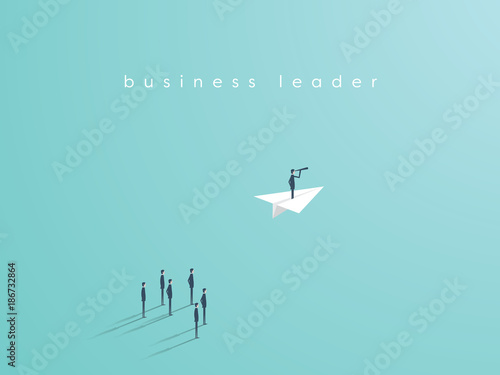 Business leadership concept with businessman flying on a paper plane as symbol of success, ambition, inspiration.