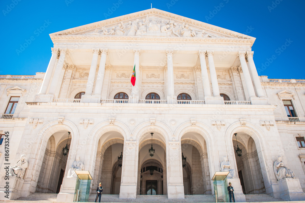 Portugal, Lisbon, Front view of Assembleia da Republica (Portuguese Parliament) building