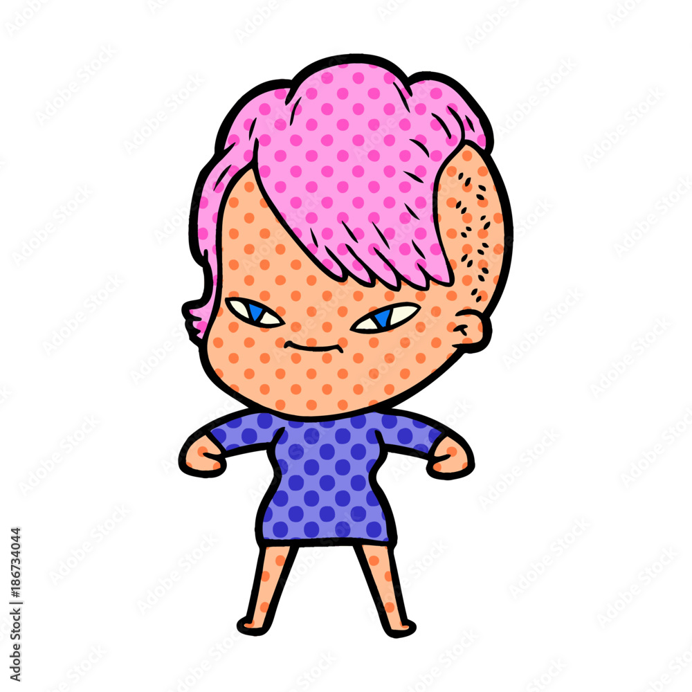 cute cartoon girl with hipster haircut cute cartoon girl with hipster haircut