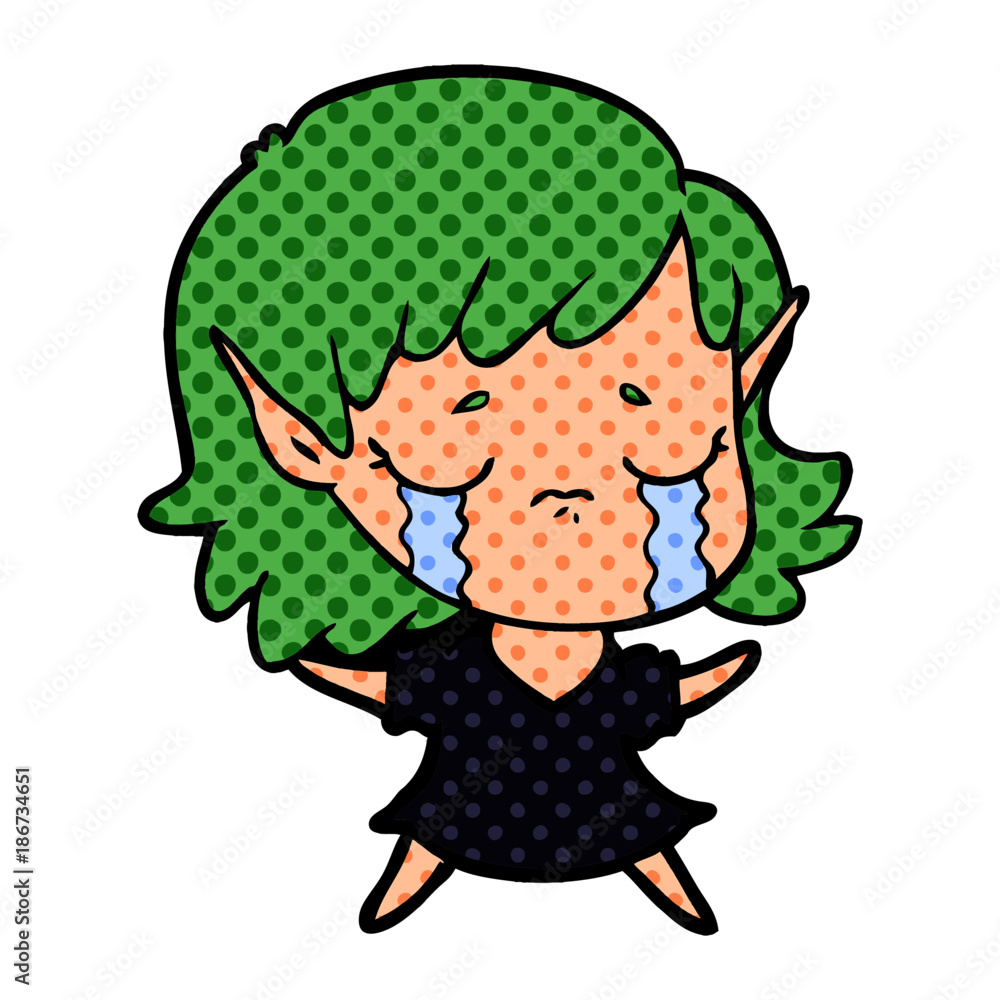 cartoon crying elf girl