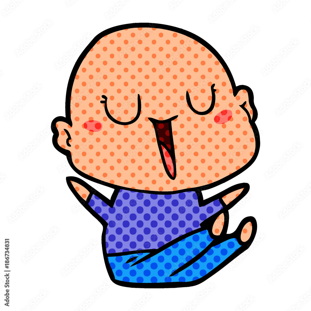 happy cartoon bald man