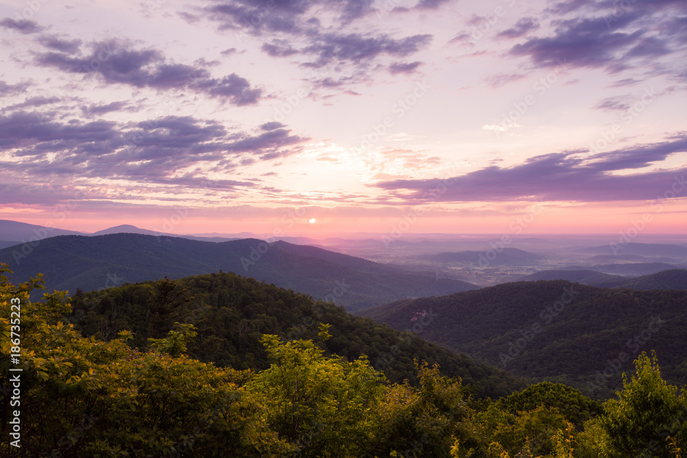 Summer Sunrise View from Buck Hollow Overlook. Shenandoah National Park Summer Sunrise View from Buck Hollow Overlook. Shenandoah National Park