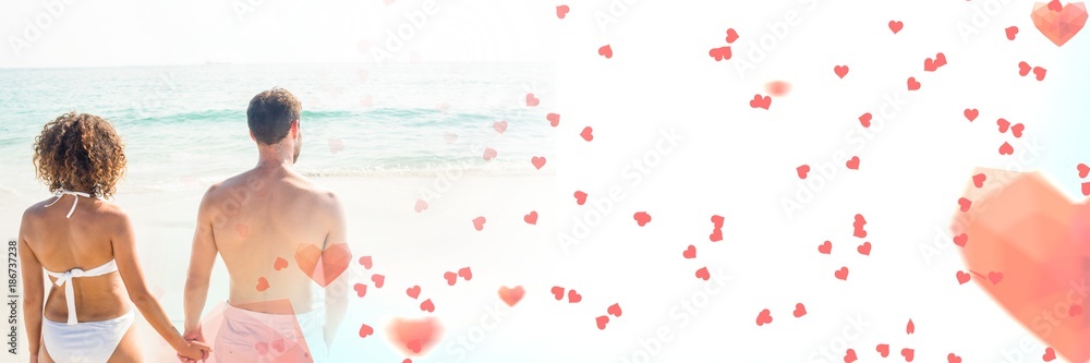Couple by sea with valentine's love transition hearts Couple by sea with valentine's love transition hearts