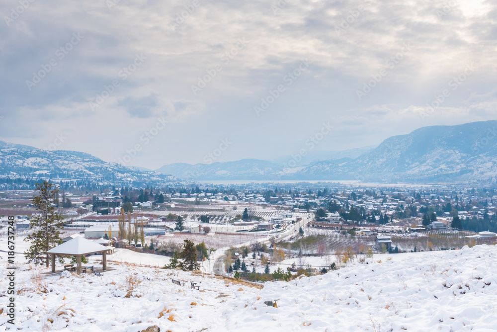 View of city of Penticton in winter looking south from Munson Mountain
