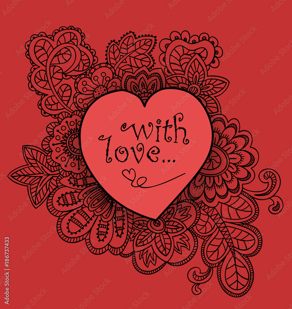 Love card in doodle style.