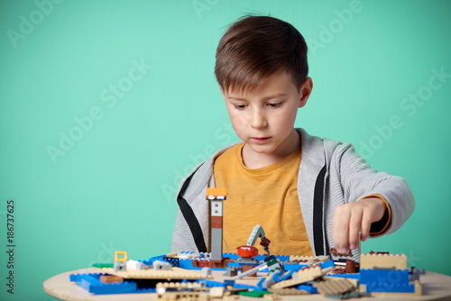 Toy construction set playing.