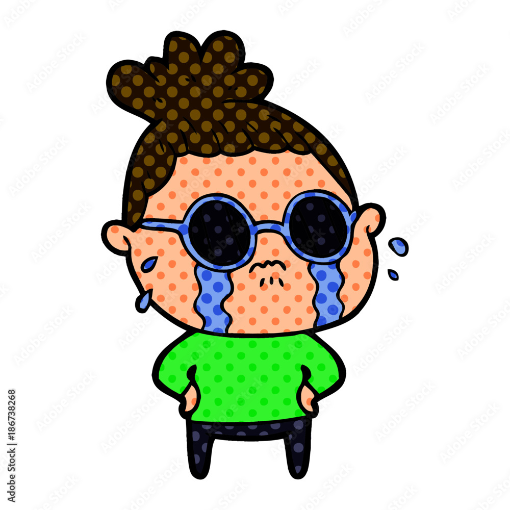 cartoon crying woman wearing sunglasses cartoon crying woman wearing sunglasses