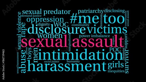 Sexual Assault Word Cloud on a black background. 