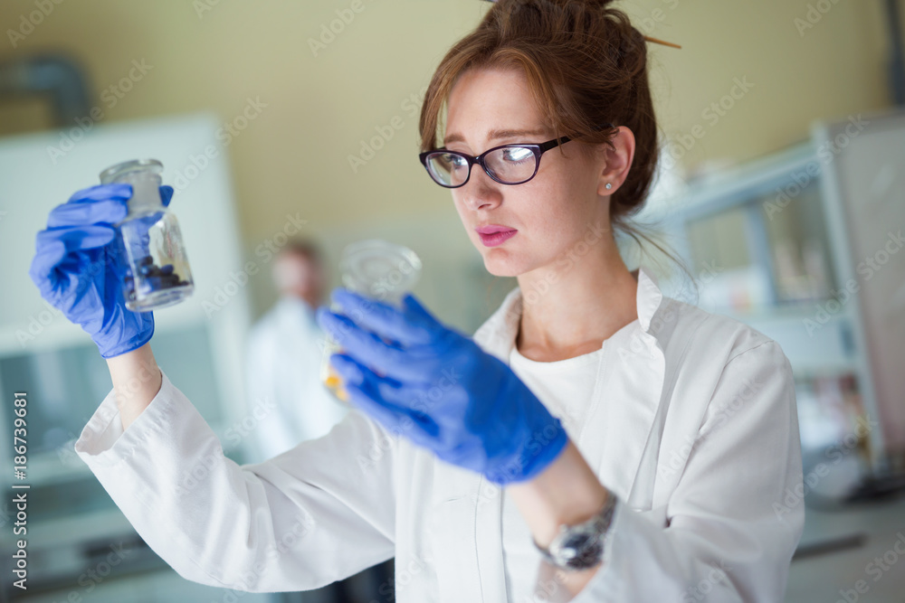 Attractive student of chemistry working in laboratory Attractive student of chemistry working in laboratory