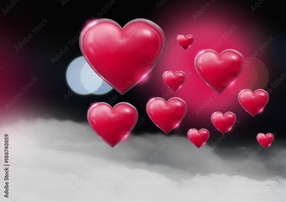 Shiny bubbly Valentines hearts with bokeh misty background Shiny bubbly Valentines hearts with bokeh misty background