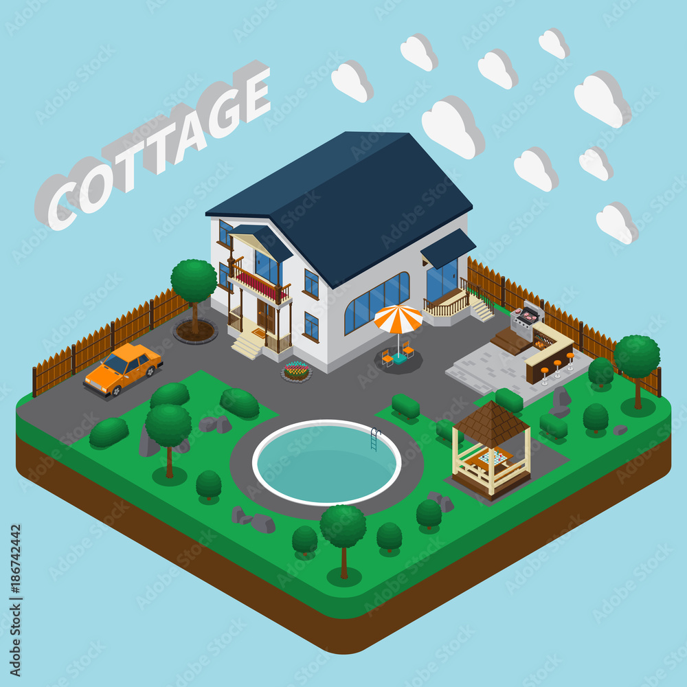 Fototapeta premium Vacation Home Isometric Composition