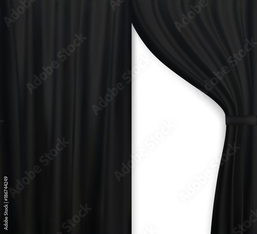 Naturalistic image of Curtain, open curtains Black color. Vector Illustration.
