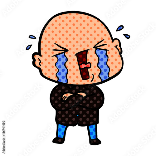 cartoon crying bald man