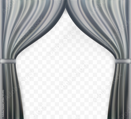 Naturalistic image of Curtain, open curtains Gray color on transparent background. Vector Illustration.
