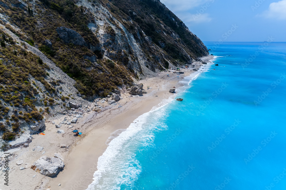 Aerial view of famous beach of Megali Petra on the island of Lefkada, Greece Aerial view of famous beach of Megali Petra on the island of Lefkada, Greece