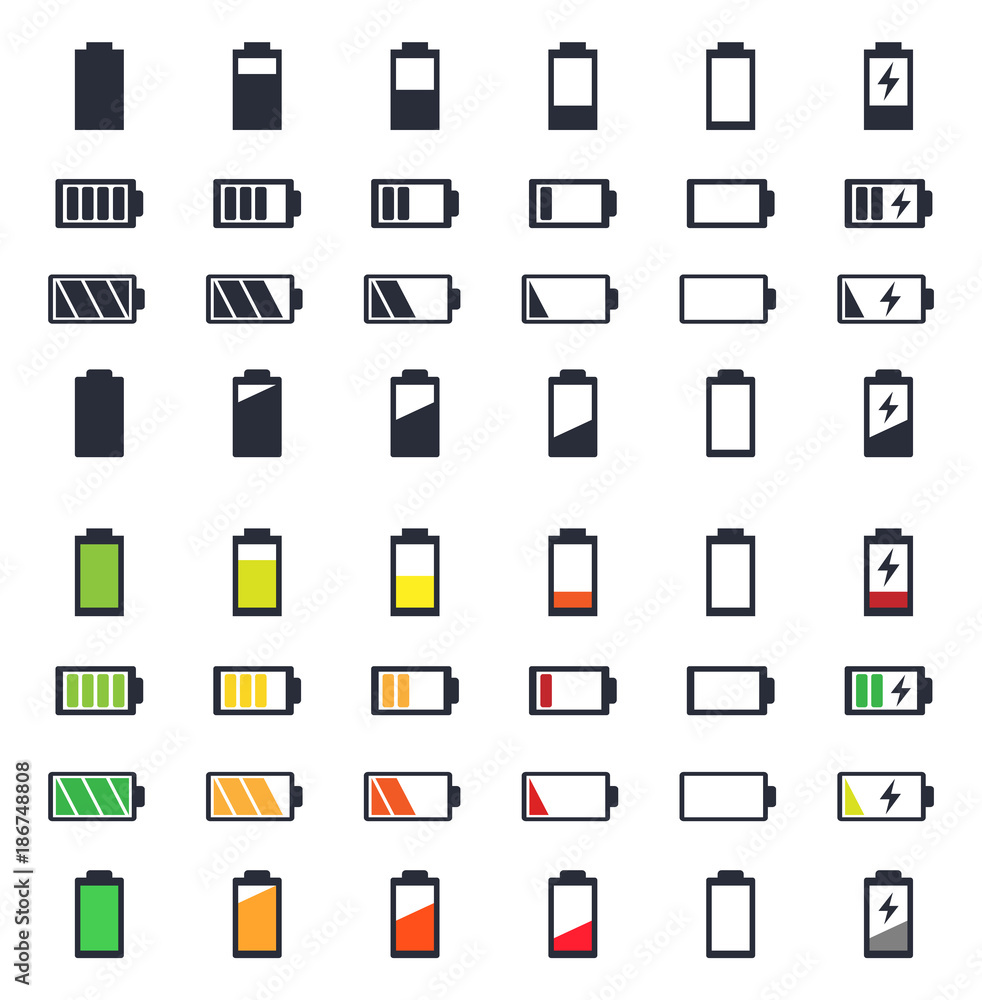Battery charging level icon set, vector illustration Battery charging level icon set, vector illustration
