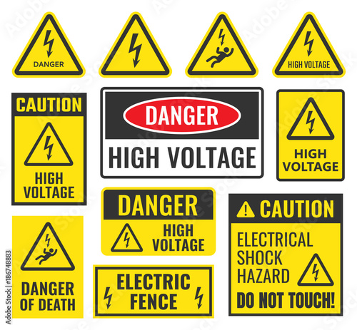 danger high voltage signs set, vector illustration