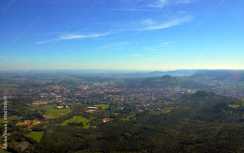 Closer Aerial view of Stuttgart area, south germany on a sunny summer day