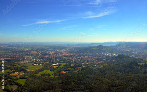 Closer Aerial view of Stuttgart area, south germany on a sunny summer day