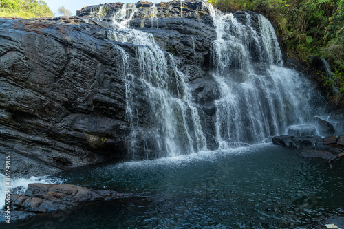Waterfall mountain landscape Baker’s Falls in Horton Plains National Park Sri Lanka.