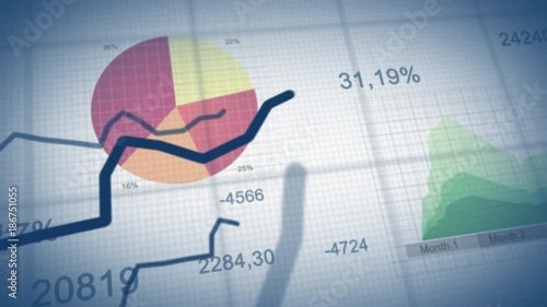4K Financial chart with figures and diagrams showing increasing profit revenue growth for use in finance, stock market, business forecasting year over year