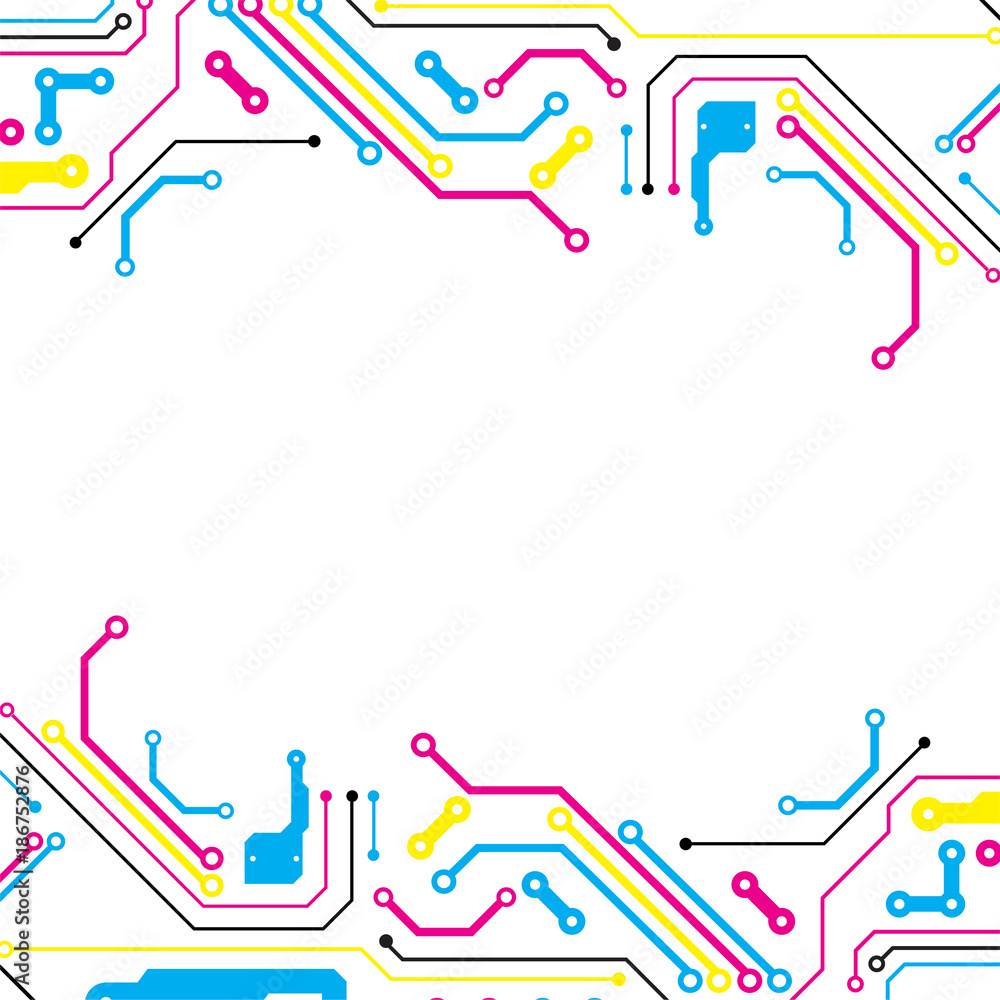 Fototapeta premium Abstract technological background with various elements. CMYK concept.