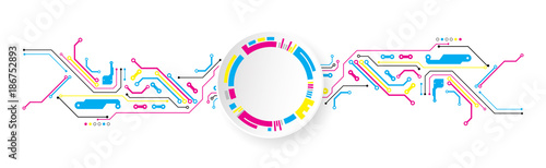 Abstract technological background with various elements. CMYK concept.