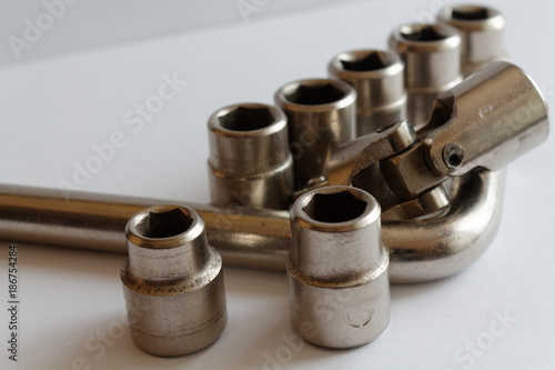 Set of Torx Sockets for spanner on white (studio) background, wrench sockets