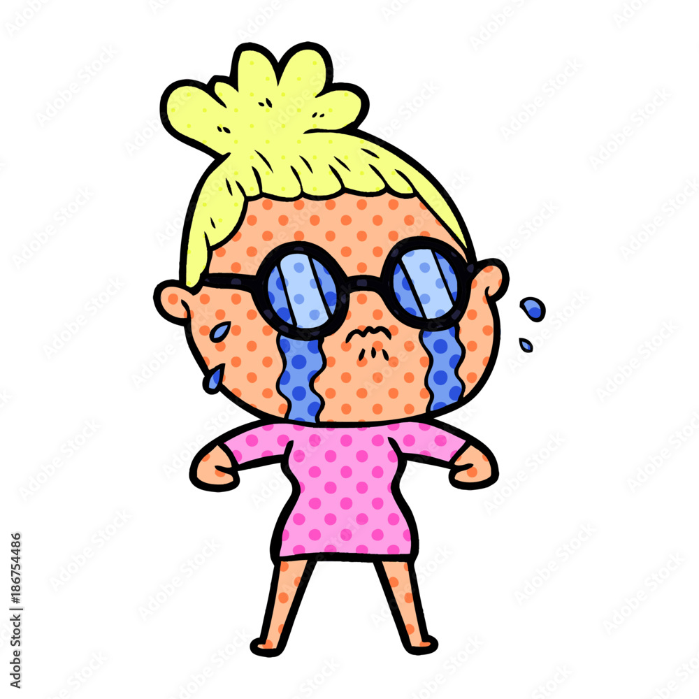 cartoon crying woman wearing spectacles cartoon crying woman wearing spectacles