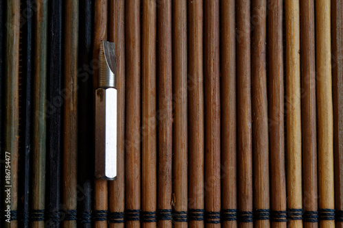 Head for screwdriver (bits) on wooden background, Tools collection turn-screw