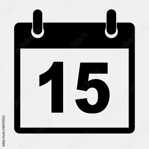 Simple black calendar icon with 15 date. Vector illustration